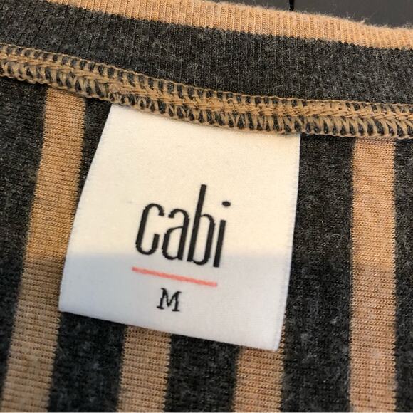 Cabi Striped Slant gray tan striped v neck jersey knit tunic top Medium #3629 - Picture 9 of 16
